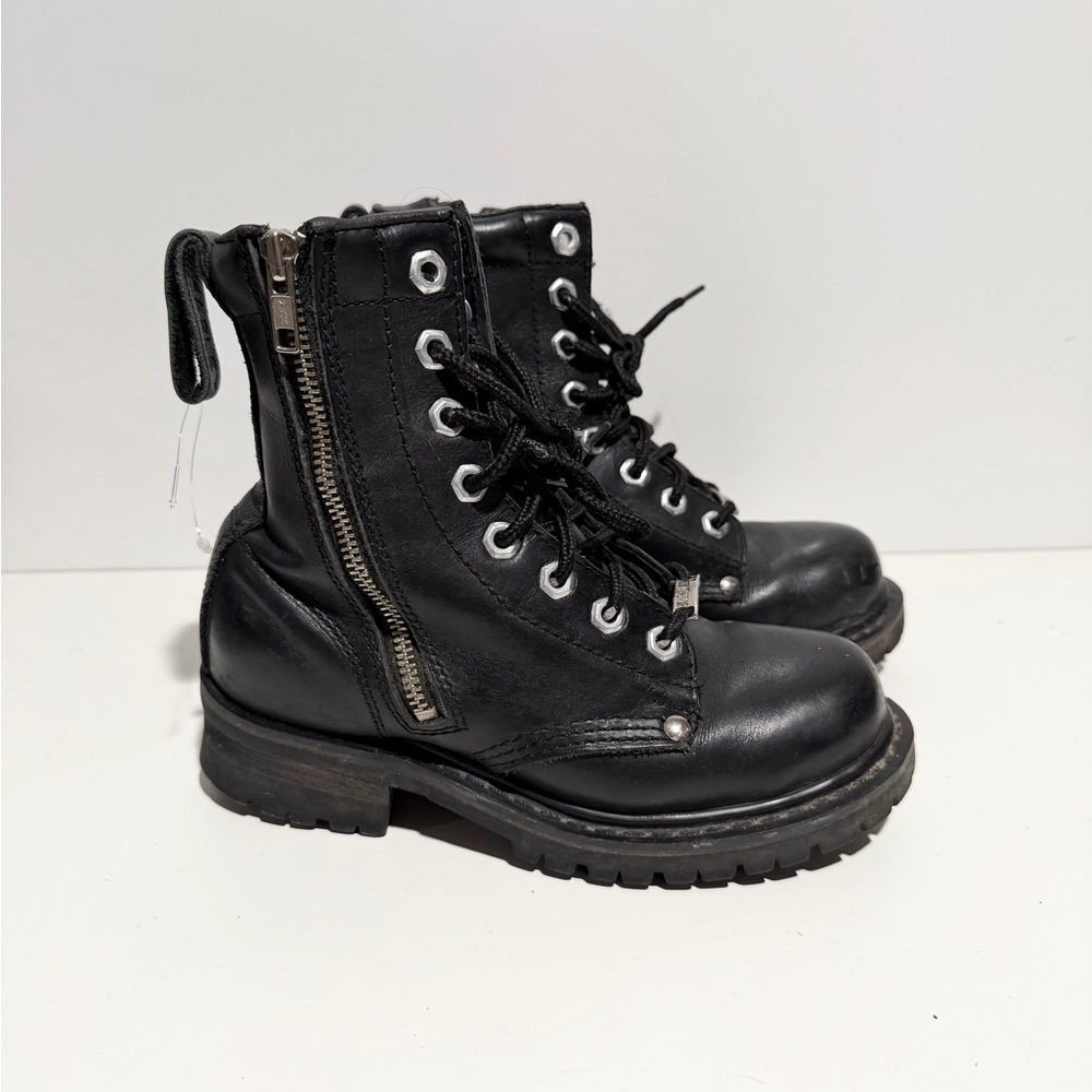 Harley Davidson Black Combat Boots with Zipper Detail